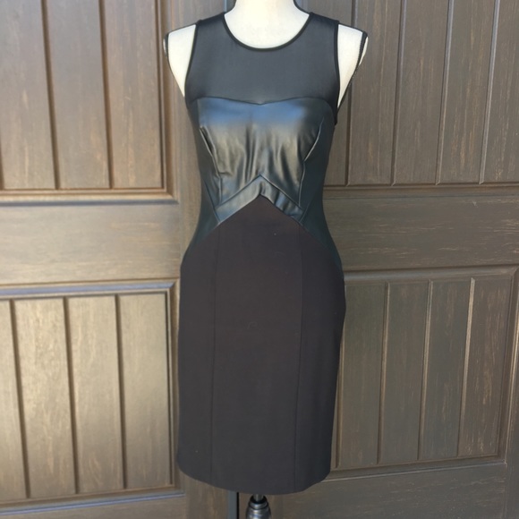 Aidan Mattox Black Sheer Faux Leather Dress - Picture 1 of 7
